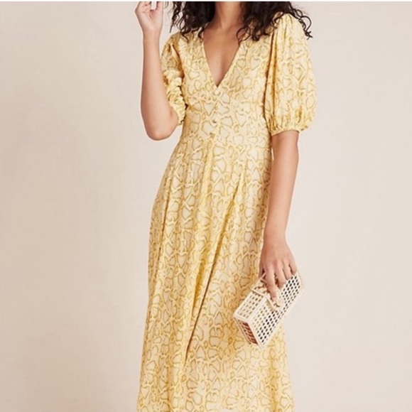 Faithfull the brand Delia Petra Python Snake Natural Flared Midi Dress Size 4 - Picture 1 of 10